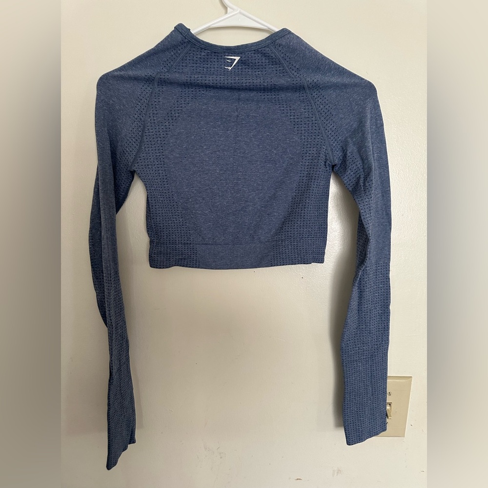 Gymshark Blue Vital Seamless Crop Top - Long Sleeve with Thumbholes size S - Picture 5 of 9